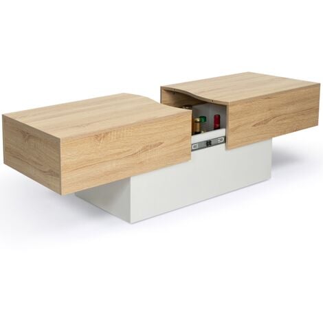 Table basse bar bois imitation hêtre et blanc - IZIA