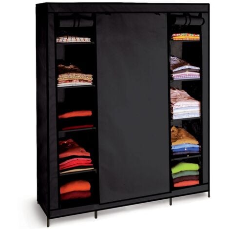 Grande armoire de rangement penderie pliable vêtements en tissu noir  dressing double xxl - Conforama