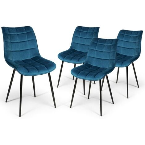 Lot de 4 chaises MADY en velours bleu canard pour salle à manger