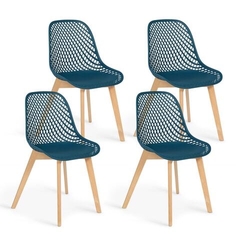 Lot de 4 chaises ROBINE en tissu bleu canard pour salle à manger