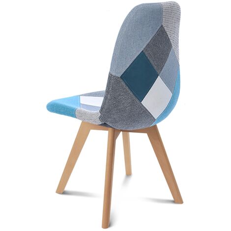 Lot de 4 chaises scandinaves SARA motifs patchworks bleus