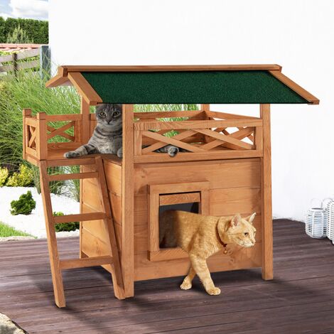 Maison Pour Chat Lodge En Bois Avec Acces Terrasse