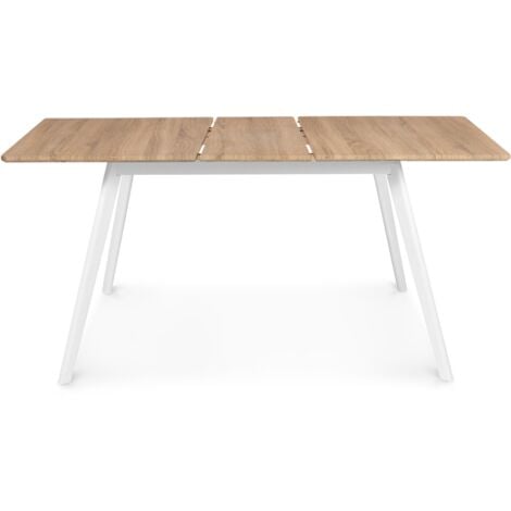Table scandinave extensible rectangle INGA 4-8 personnes plateau bois pieds blancs 120-160 cm