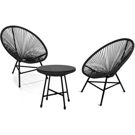 Salon de jardin IZMIR table et 2 fauteuils oeuf cordage noir - Noir