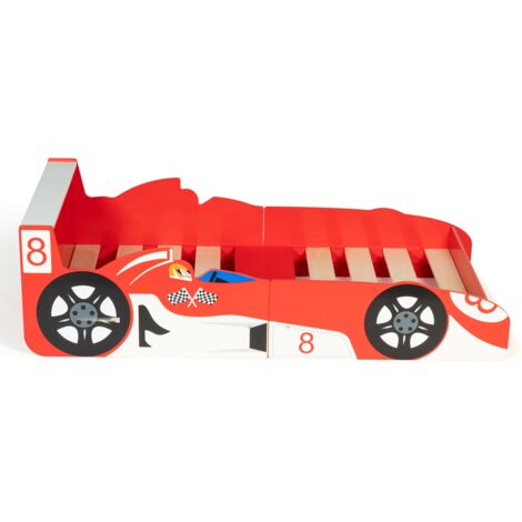 Lit enfant voiture formula 1 bleu et noir avec matelas et sommier inclus
