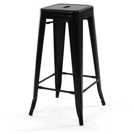 Lot de 4 tabourets de bar LENY métal noir mat empilable aspect brut factory