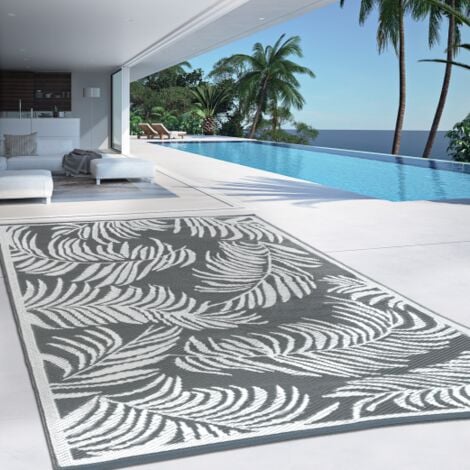 Tapis extérieur COCO tropical gris et blanc 180 x 280 CM