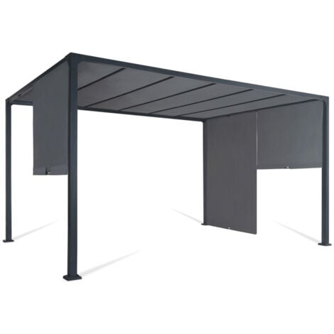 Pergola coulissante 2 pans 3x4 M belvédère de jardin toile gris anthracite