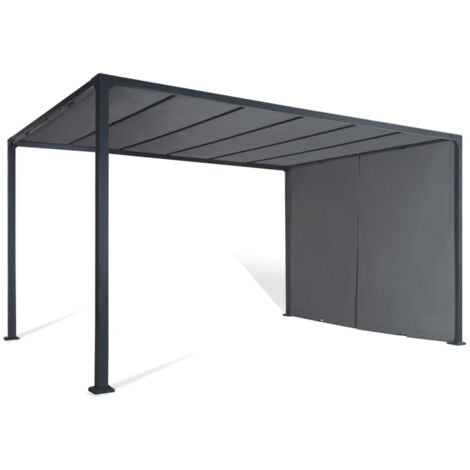 Pergola coulissante 2 pans 3x4 M belvédère de jardin toile gris anthracite
