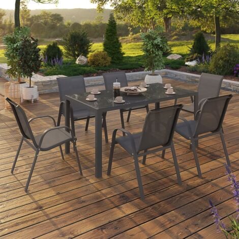 Table de jardin 160/210x100x75cm + lot de 6 chaises
