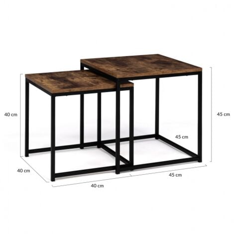 Lot de 2 tables basses gigognes DAYTON 40/45 effet vieilli design industriel