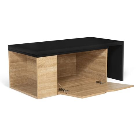 Table basse rotative bois et noir 360° LIZZI extensible avec coffre