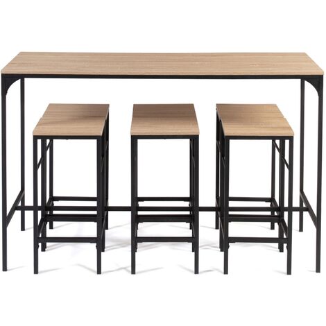 Ensemble table haute de bar DETROIT 150 cm et 6 tabourets design industriel