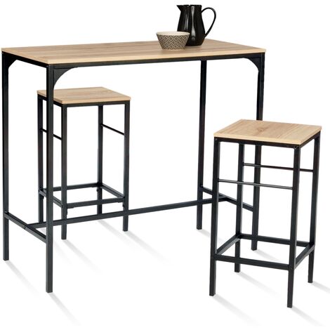 Ensemble table haute de bar DETROIT 100 cm et 2 tabourets design industriel