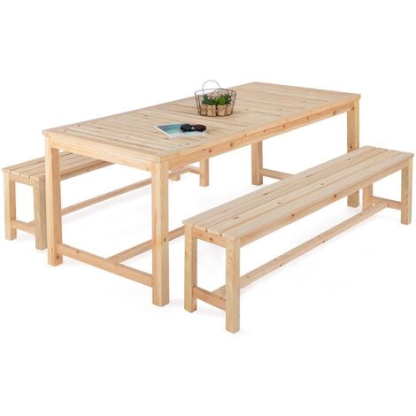 Salon de jardin UVITA en bois table de jardin 180 CM + 2 bancs