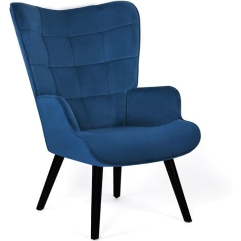 Fauteuil scandinave ANIA en velours bleu