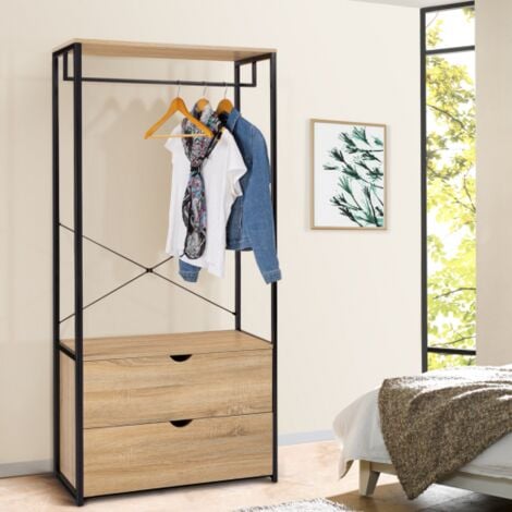 Dressing penderie 2 tiroirs L. 80 cm DETROIT design industriel