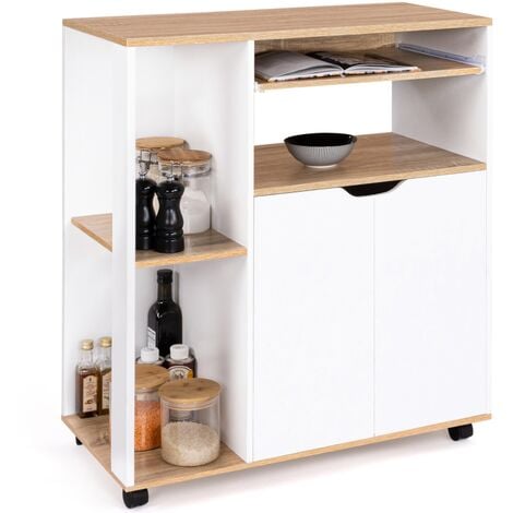 HOMCOM Meuble de rangement buffet de cuisine pour micro-ondes avec placards  tiroir 85 x 40 x 88,5 cm naturel et blanc pas cher 