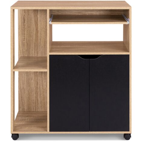 Desserte de cuisine COSI bois façon hêtre et portes noires L.76 CM