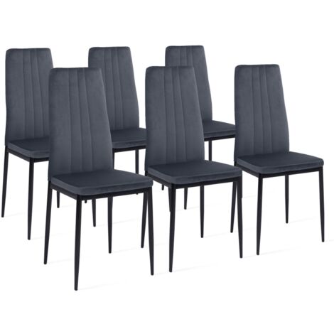 Lot de 6 chaises JULIA en velours gris foncé pour salle à manger