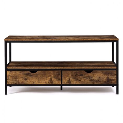 Meuble TV 113 cm DAYTON 2 tiroirs bois effet vieilli design industriel