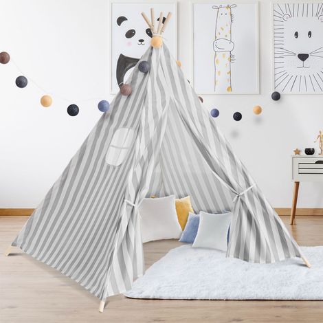 Tipi D Indien Raye Gris Tente De Jeux Pour Enfant