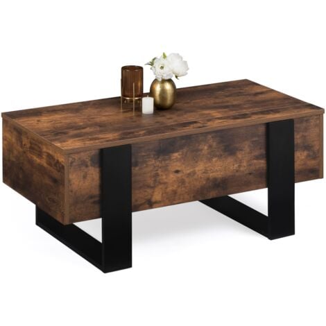Table basse plateau relevable rectangulaire PHOENIX bois effet vieilli et noir