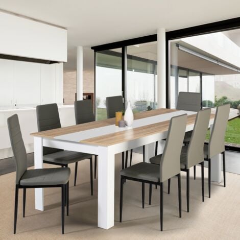 IDMARKET Table à manger rectangle GEORGIA 8 personnes blanche et imitation hêtre