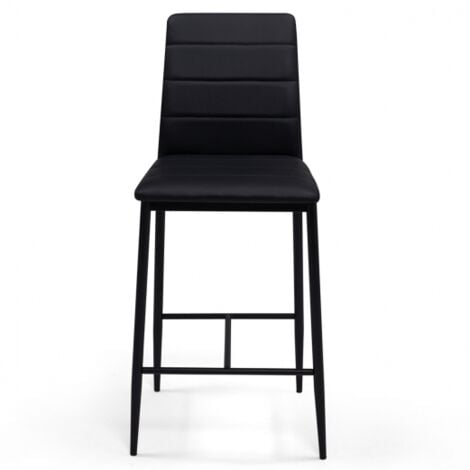 Lot de 4 tabourets ROMANE en PVC noir design contemporain chaises de bar rembourrées