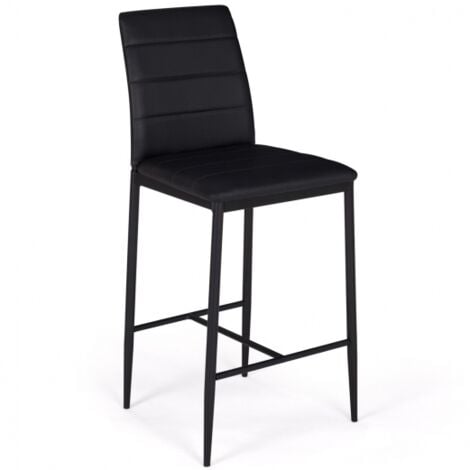 Lot de 4 tabourets ROMANE en PVC noir design contemporain chaises de bar rembourrées