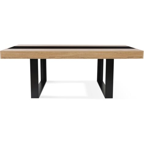 Table à manger rectangle PHOENIX 8 personnes bois et noir bande centrale noire 200 cm