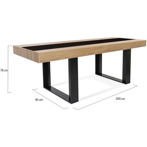 Table à manger rectangle PHOENIX 8 personnes bois et noir bande centrale noire 200 cm