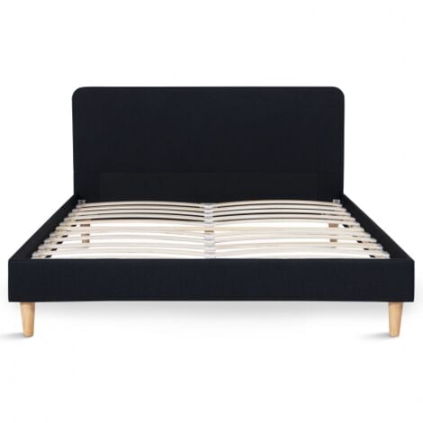 Lit double scandinave BALTA avec tête de lit et sommier 160 x 200 cm tissu noir
