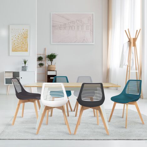 Lot 4 chaises scandinaves mix color : blanc, gris et bleu - SWANA