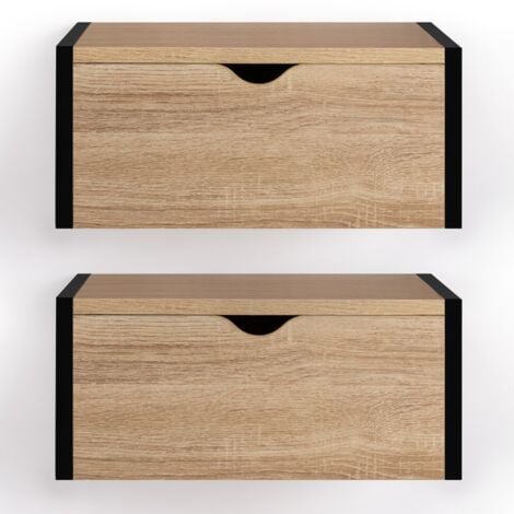 IDMARKET Lot de 2 tables de chevet murales DETROIT 1 tiroir étagère suspendue bois et métal noir design industriel