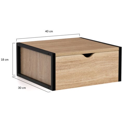 IDMARKET Lot de 2 tables de chevet murales DETROIT 1 tiroir étagère suspendue bois et métal noir design industriel