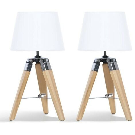 Lampe de chevet 3 pieds en bois - Rose