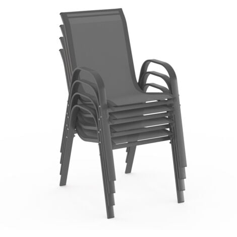 Lot de 4 chaises de jardin LYMA métal et textilène empilables gris anthracite