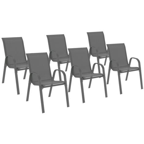 Lot de 6 chaises de jardin LYMA métal et textilène empilables gris anthracite