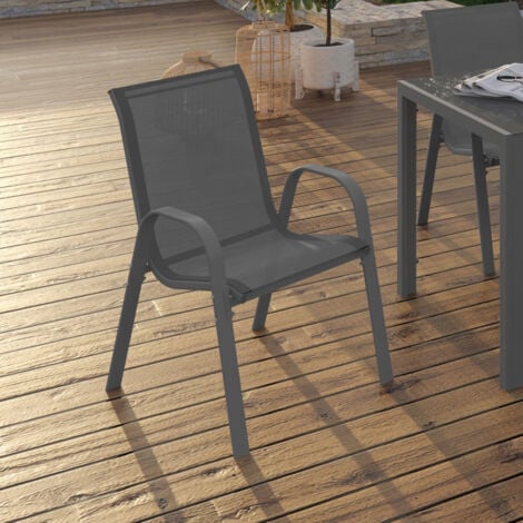 Lot de 6 chaises de jardin LYMA métal et textilène empilables gris anthracite
