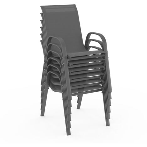 Lot de 6 chaises de jardin LYMA métal et textilène empilables gris anthracite