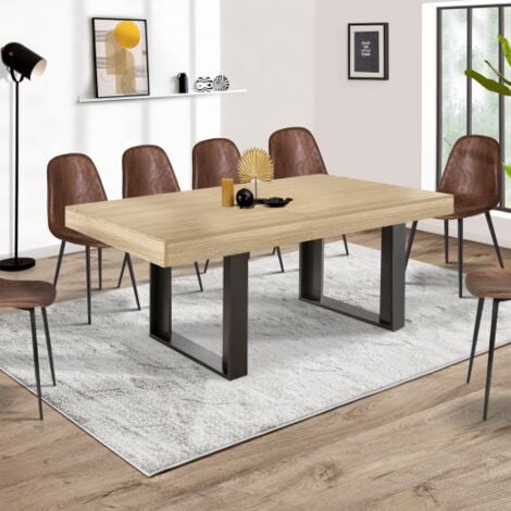 Table à manger extensible rectangle PHOENIX 6-12 personnes bois et noir 200-300 cm