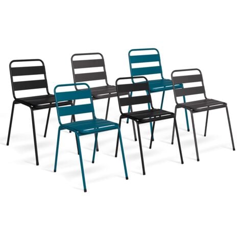 Lot de 6 chaises de jardin VALENCIA en acier mix color gris anthracite, noir et bleu