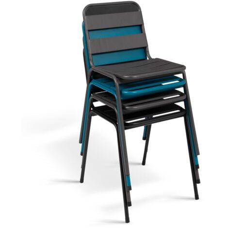 Lot de 6 chaises de jardin VALENCIA en acier mix color gris anthracite, noir et bleu