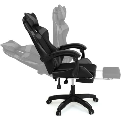 IDMARKET Fauteuil de gaming ALEX réglable avec repose-pied, coussin de tête et coussin lombaire noir et gris