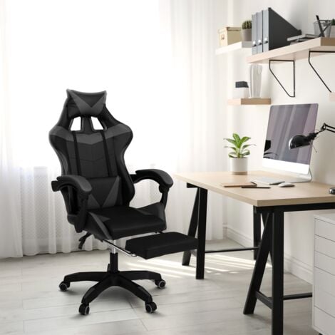 IDMARKET Fauteuil de gaming ALEX réglable avec repose-pied, coussin de tête et coussin lombaire noir et gris