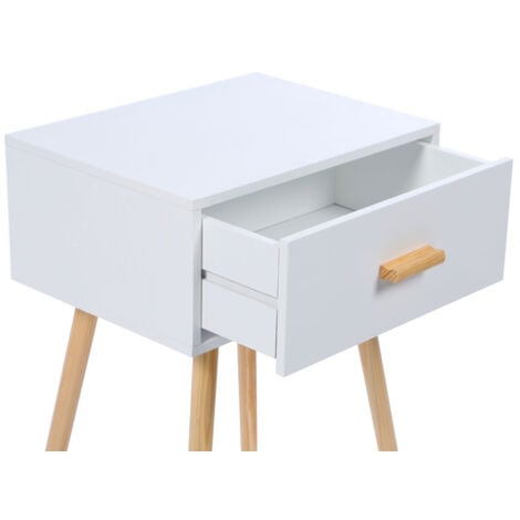 DEVAISE Table de Chevet 2 tiroirs en chêne Blanc DEVAISE Table de Chevet 2 tiroirs en chêne Blanc