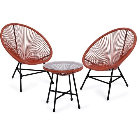 Salon de jardin IZMIR table et 2 fauteuils oeuf cordage terracotta