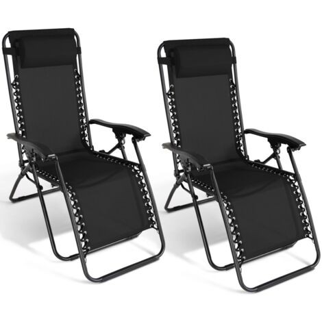 Idmarket – Lot de 2 fauteuils inclinables noir – Tissu textilène et tube acier – 3 positions – Dossier ergonomique pour confort optimal