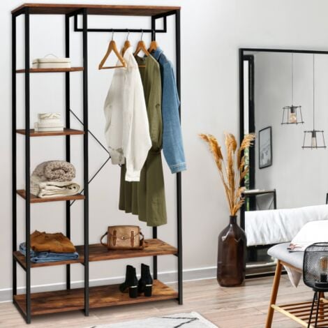 Dressing penderie étagères L. 90 cm HAWKINS bois foncé design industriel